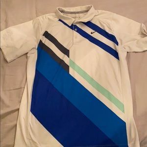 Nike Golf Dri-Fit Polo Shirt White Blue XL